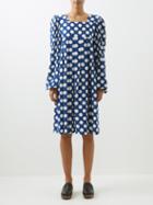 Caro Editions - Square-neck Polka-dot Silk Dress - Womens - Navy White