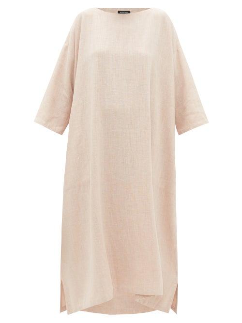 Matchesfashion.com Eskandar - Boat-neck Linen-blend Midi Dress - Womens - Pink
