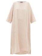 Matchesfashion.com Eskandar - Boat-neck Linen-blend Midi Dress - Womens - Pink