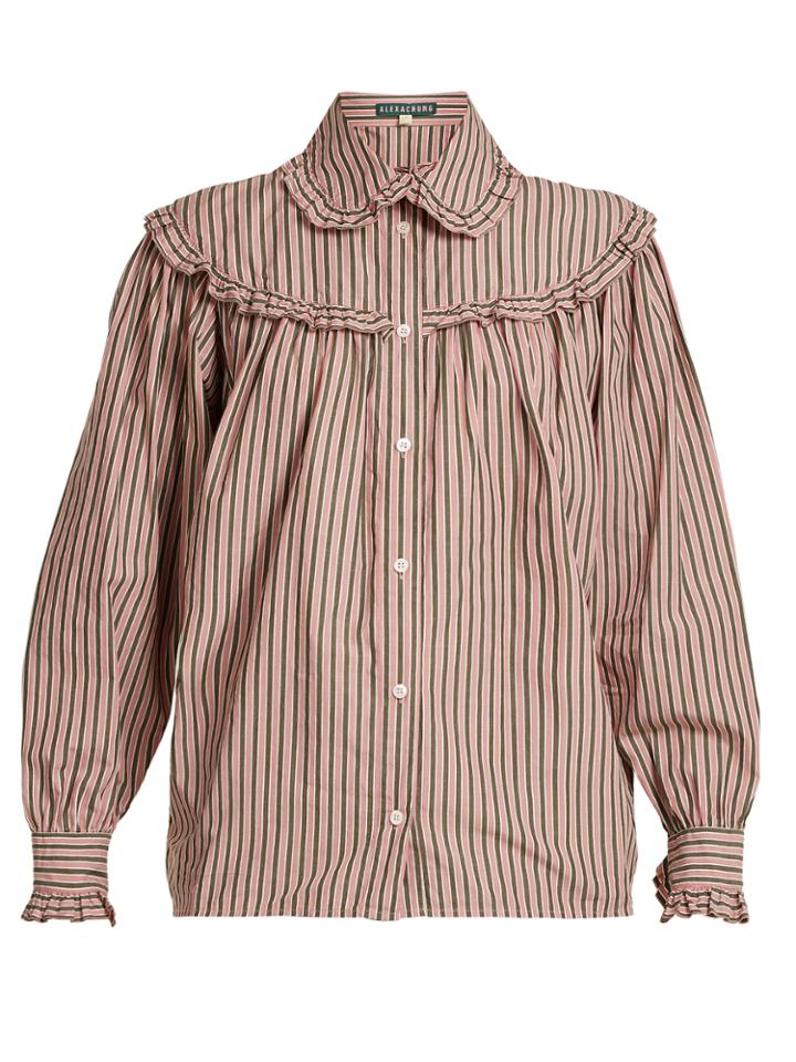 Alexachung Striped Frill-trimmed Cotton Shirt