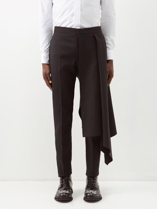 Alexander Mcqueen - Waterfall-overlay Wool-gabardine Trousers - Mens - Black