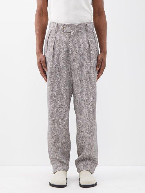 Giorgio Armani - Abstract-print Pleated Recycled-fibre Trousers - Mens - Beige