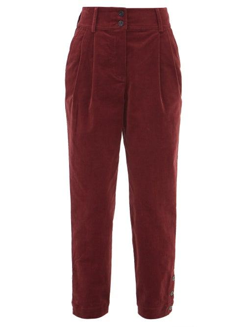 Cefinn - Tyson Pleated Cotton-blend Needlecord Trousers - Womens - Burgundy