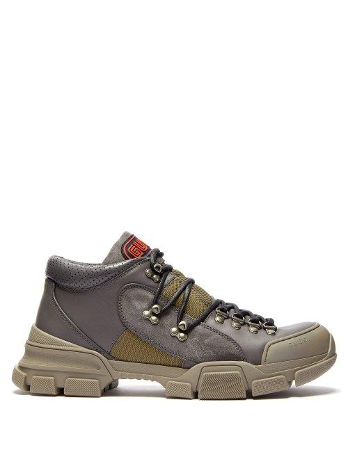 Matchesfashion.com Gucci - Flashtrek Panelled Leather Boots - Mens - Grey