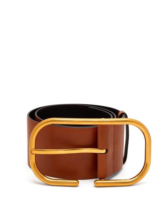 Matchesfashion.com Valentino - Oversized Buckle Leather Belt - Womens - Tan