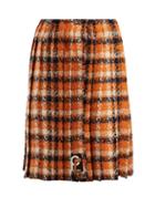 Matchesfashion.com Prada - Tartan Tweed Midi Skirt - Womens - Orange Multi