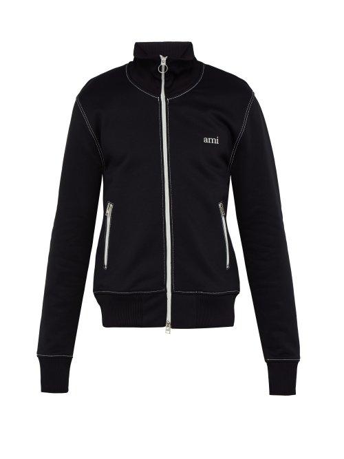 Matchesfashion.com Ami - Logo Embroidered Fleece Backed Jersey Track Jacket - Mens - Black