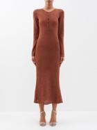 Tom Ford - Button-front Open-knit Raffia Midi Dress - Womens - Bronze
