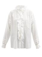 Etro - Los Angeles Broderie Anglaise-ruffle Cotton Blouse - Womens - White