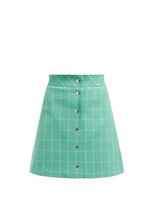 Matchesfashion.com Sara Battaglia - High Rise Checked Crepe Mini Skirt - Womens - Green White