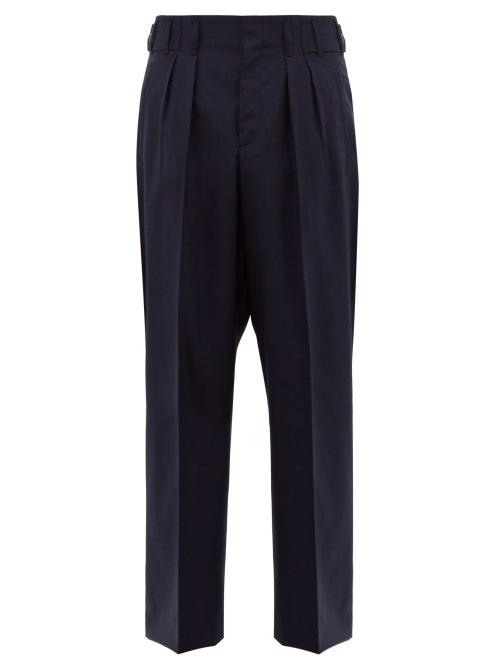 Matchesfashion.com Maison Kitsun - Double Pleated Wool Trousers - Mens - Blue
