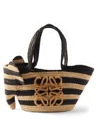Loewe Paula's Ibiza - Elephant Small Striped Raffia Basket Bag - Womens - Black Cream