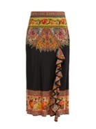Matchesfashion.com Etro - Ruffled Floral Print Silk Skirt - Womens - Black Multi