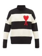Matchesfashion.com Ami - Ami De Caur-intarsia Wool Roll-neck Sweater - Mens - Black White