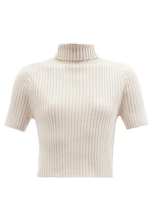 Staud - Lilou Roll-neck Ribbed Merino Wool-blend Top - Womens - Beige