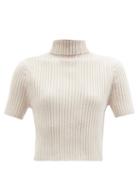 Staud - Lilou Roll-neck Ribbed Merino Wool-blend Top - Womens - Beige