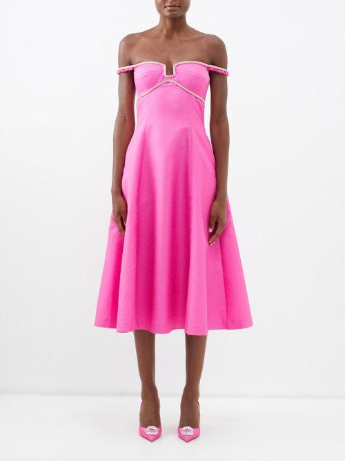 Self-portrait - Crystal-trimmed A-line Jacquard Midi Dress - Womens - Pink