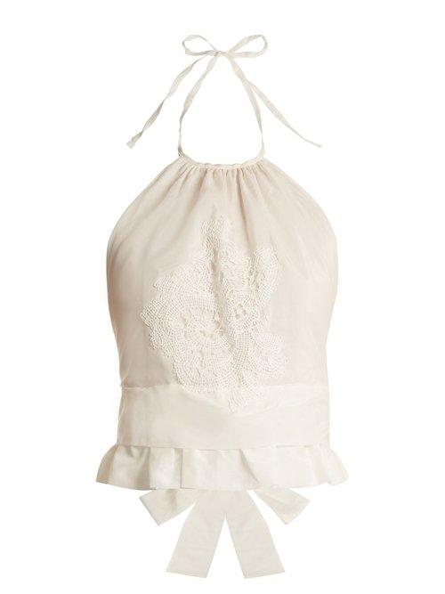 Matchesfashion.com Lila Eugnie - 1845 Crochet Embellished Halterneck Voile Top - Womens - White