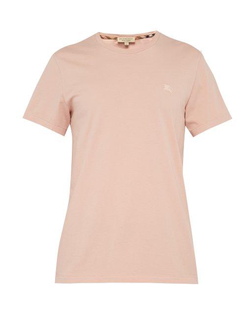 Matchesfashion.com Burberry - Logo Embroidered Cotton T Shirt - Mens - Light Pink