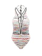 Missoni Mare - Lace-up Zigzag-jacquard Swimsuit - Womens - Black Multi