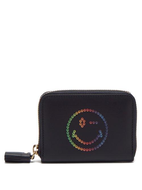 Matchesfashion.com Anya Hindmarch - Rainbow Wink Zip Around Leather Wallet - Womens - Navy Multi
