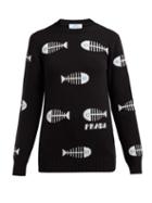 Matchesfashion.com Prada - Fish Jacquard Wool Blend Sweater - Womens - Black Multi