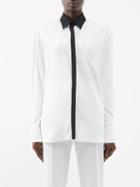Another Tomorrow - Contrast-collar Crepe Shirt - Womens - White Black