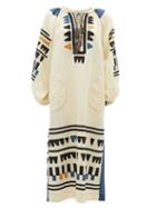 Matchesfashion.com Vita Kin - Fiji Appliqu Linen Midi Dress - Womens - Blue White