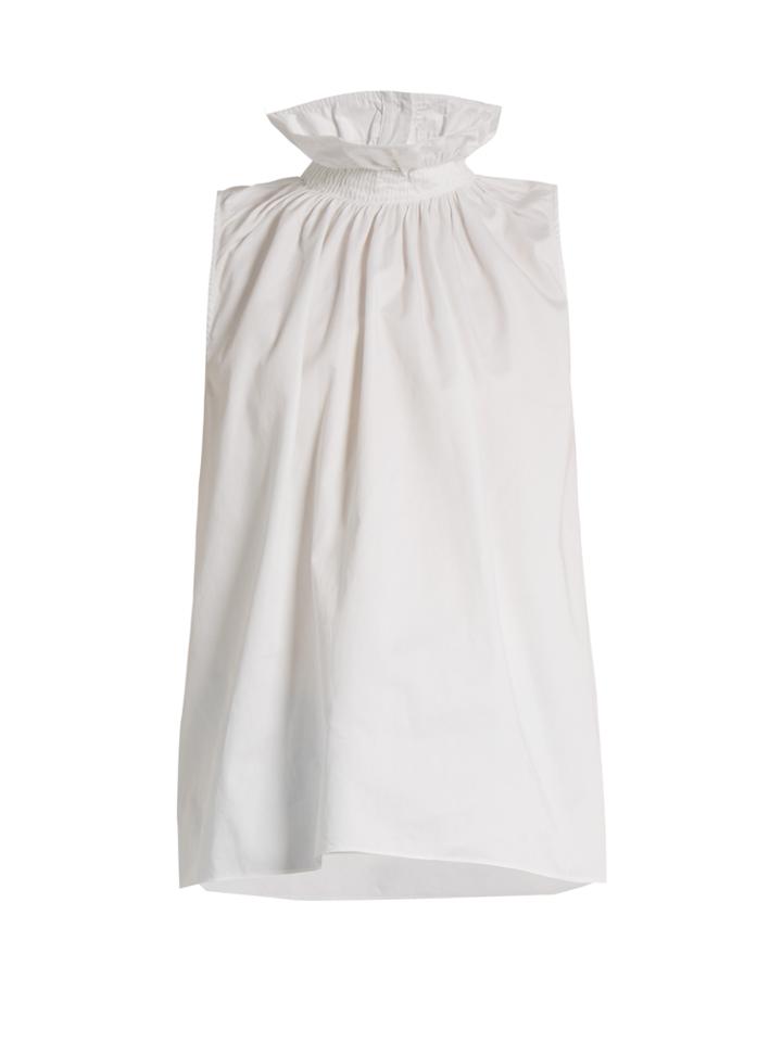 Teija Ruffled High-neck Cotton-poplin Shirt