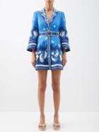 Zimmermann - High Tide Boat-print Linen Shirt Dress - Womens - Blue Print