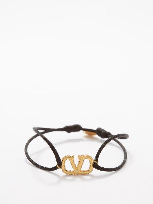 Valentino Garavani - V-logo Crystal Corded Bracelet - Womens - Black Multi