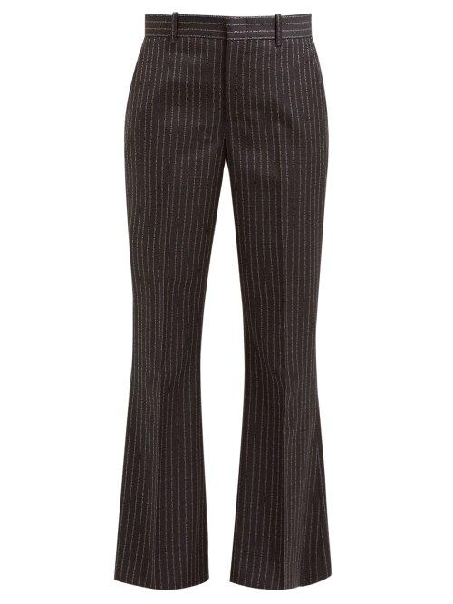 Matchesfashion.com Gucci - Logo Pinstripe Flared Woollen Twill Trousers - Womens - Grey Multi