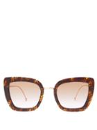 Matchesfashion.com Fendi - Ff-logo Cat-eye Acetate And Metal Sunglasses - Womens - Tortoiseshell