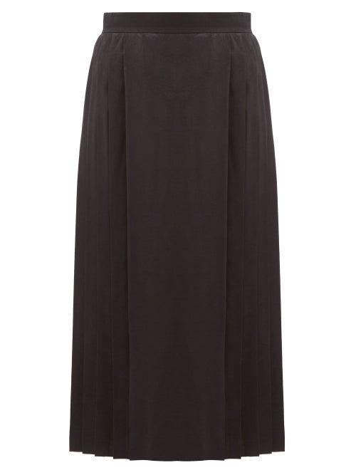 Matchesfashion.com Fendi - Leaf-jacquard Pleated Silk Skirt - Womens - Black