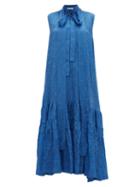 Matchesfashion.com Rochas - Pussy-bow Crinkled Satin Dress - Womens - Blue