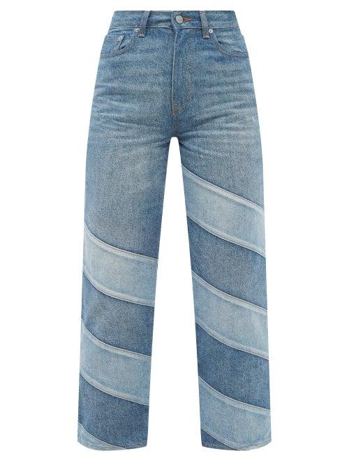 Ganni - Patchwork Organic-cotton Straight-leg Jeans - Womens - Mid Denim
