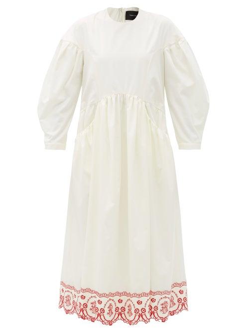 Matchesfashion.com Simone Rocha - Floral-embroidered Cotton-poplin Dress - Womens - Cream