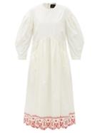 Matchesfashion.com Simone Rocha - Floral-embroidered Cotton-poplin Dress - Womens - Cream