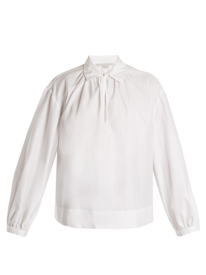 Stella Mccartney Keyhole-slit Ruched Cotton-poplin Shirt