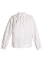 Stella Mccartney Keyhole-slit Ruched Cotton-poplin Shirt