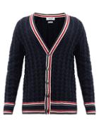 Matchesfashion.com Thom Browne - Tricolour-trim Cabled-cotton Cardigan - Mens - Navy