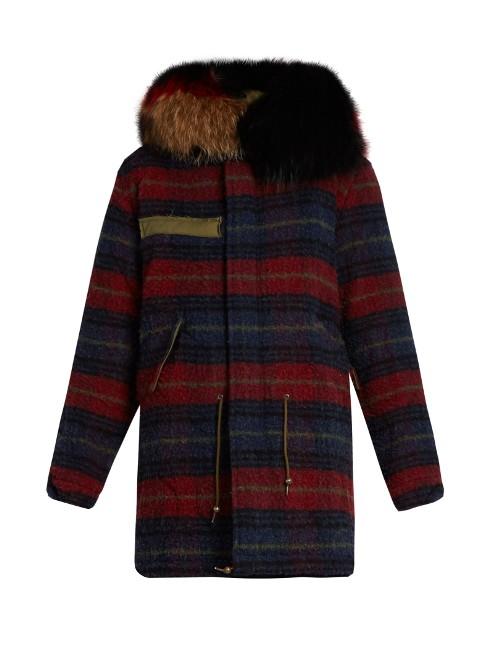 Mr & Mrs Italy Fur-trimmed Striped Wool Parka
