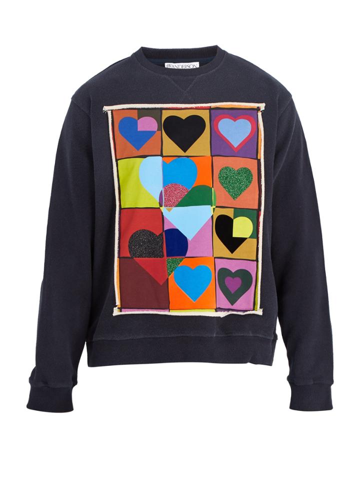 Jw Anderson Heart Grid-print Cotton Sweatshirt