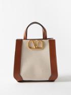 Valentino Garavani - V-logo Small Leather-trim Canvas Tote Bag - Womens - Tan White