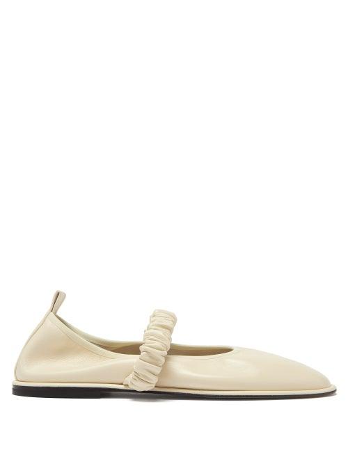 Ladies Shoes Wandler - Dash Ruched Leather Mary Jane Flats - Womens - Ivory