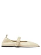 Ladies Shoes Wandler - Dash Ruched Leather Mary Jane Flats - Womens - Ivory
