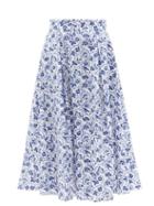 Ladies Beachwear Thierry Colson - Wynona Floral-print Cotton-poplin Skirt - Womens - Blue White