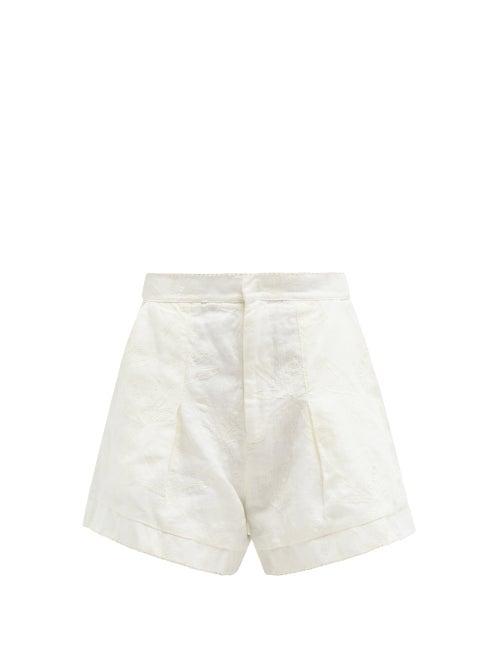 Agua By Agua Bendita - Toronjil Palm Tree-embroidered Linen Shorts - Womens - White