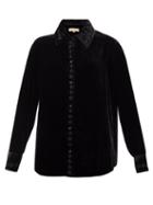 Muzungu Sisters - Stella Floral-embroidered Velvet Shirt - Womens - Black