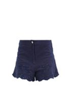 Matchesfashion.com Juliet Dunn - Floral-embroidered Cotton Shorts - Womens - Navy